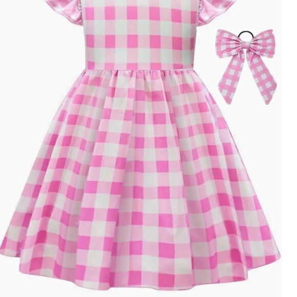 Barbie The Movie Pink Plaid Dress with Hair Bow Halloween Cosplay Princess New - Picture 2 of 8